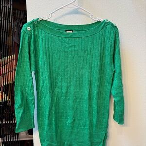 J. Crew Green Ribbed Puff Sleeve Sweater with Sailor Collar